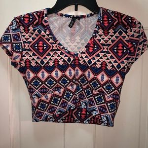 Coral and Blue T-Shirt Crop Top 🌷🦋